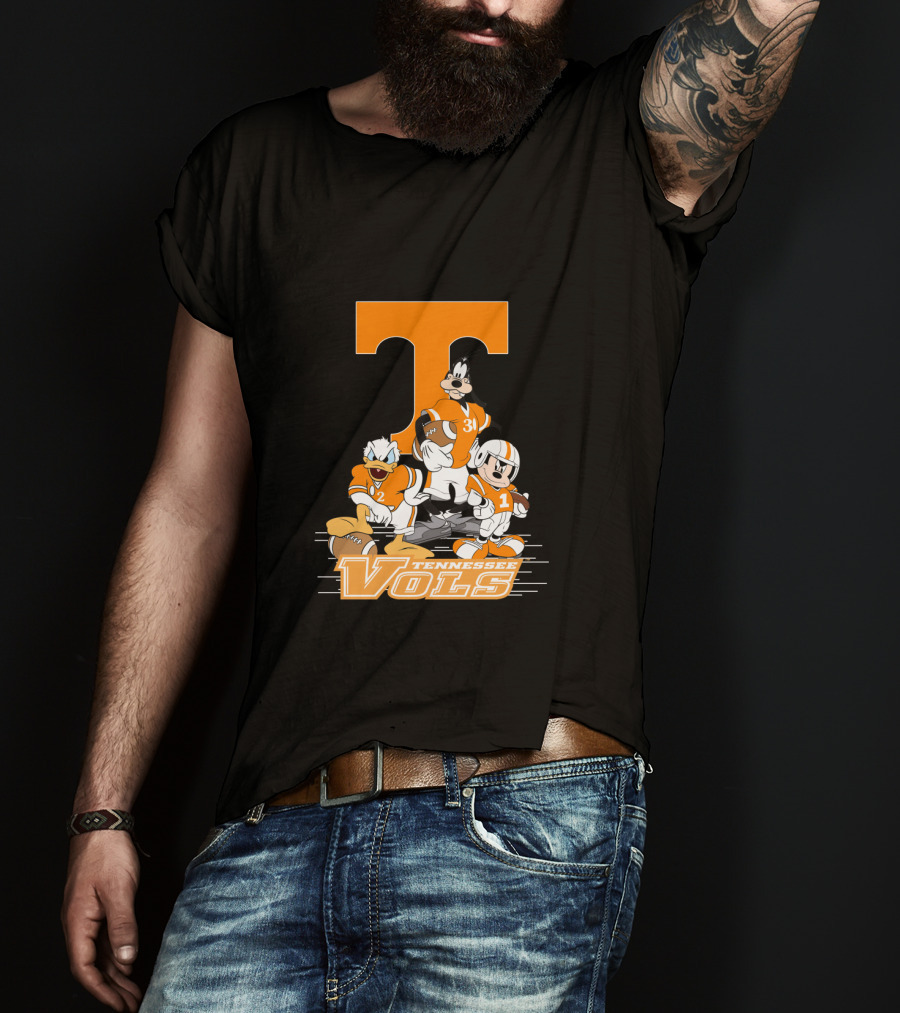 Tennessee Vols T Logo Donald Goofy Mickey Football Players T-Shirt