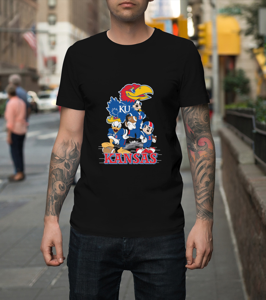 Kansas Ku Jayhawks Disney Characters Football Team Collab T-Shirt