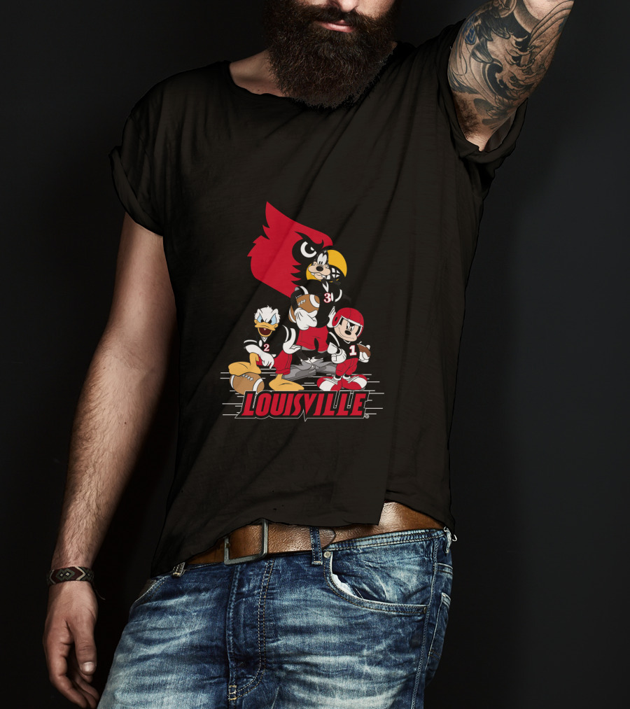 Louisville Cardinals Disney Characters Mickey Donald Goofy Football T-Shirt