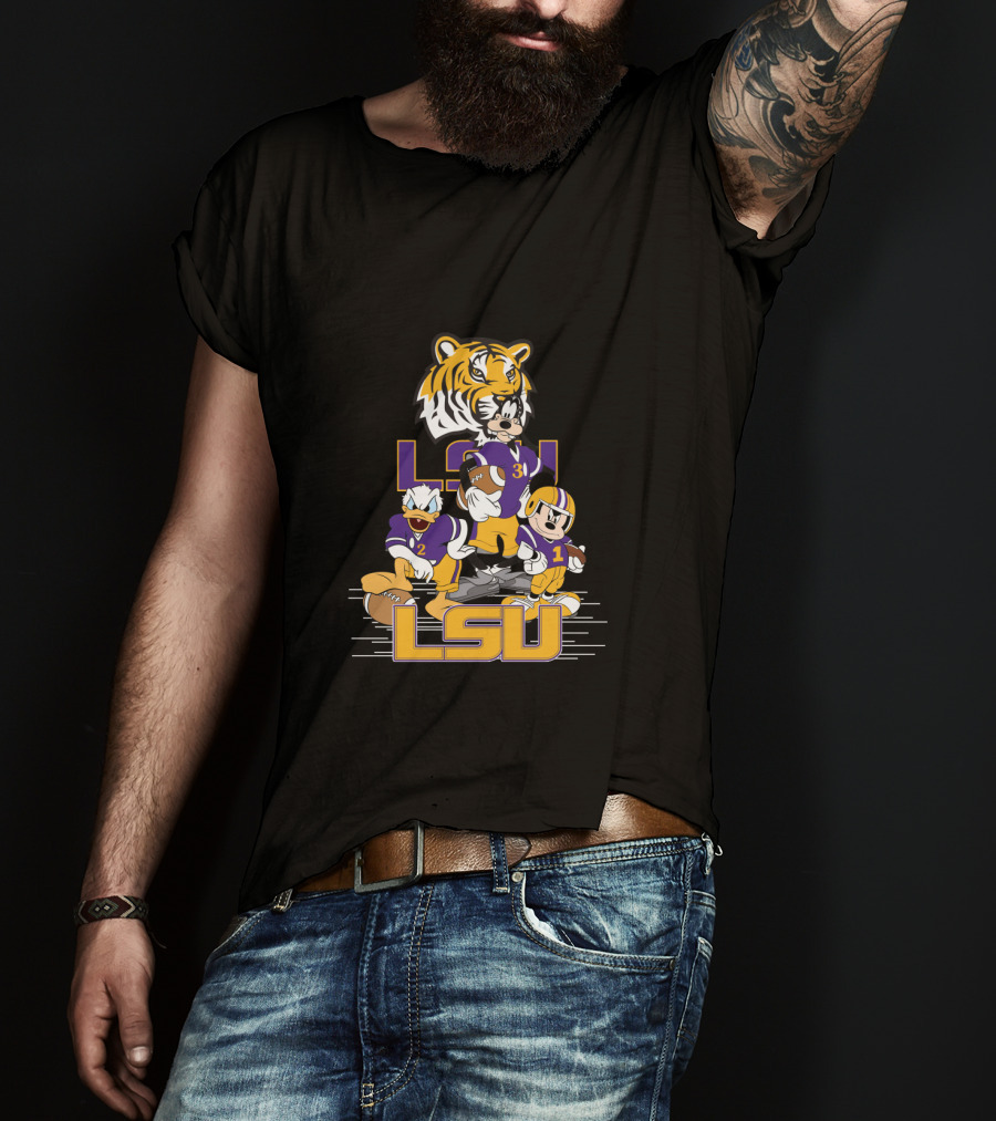 Lsu Tigers Mickey Donald Goofy Football Team Cartoon Characters T-Shirt