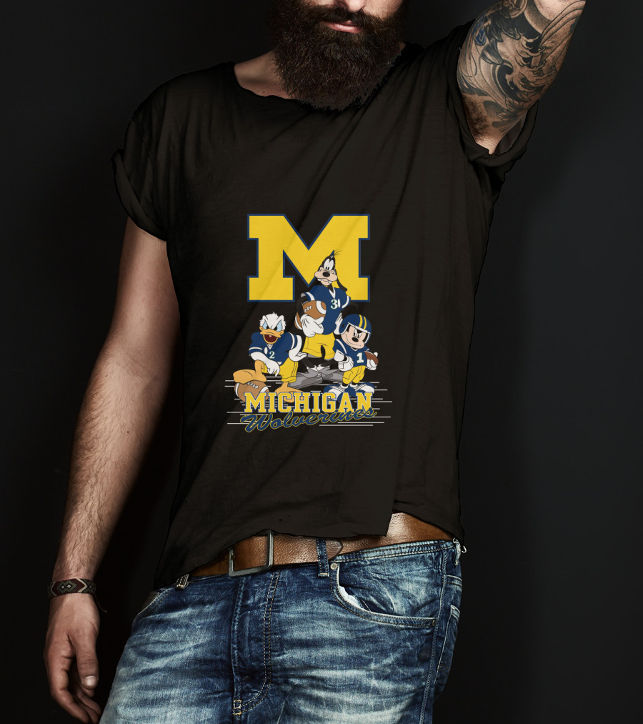 Michigan Wolverines Donald Mickey Goofy Football T-Shirt