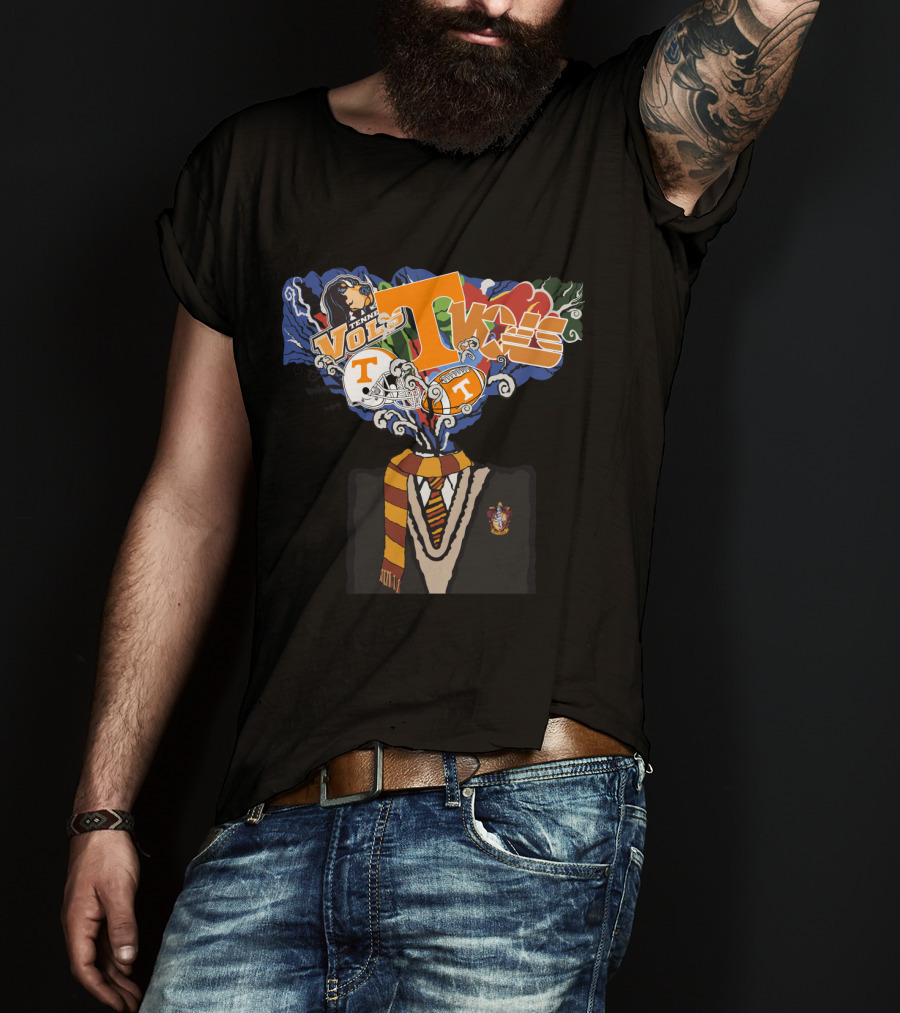 Tennessee Volunteers Helmet With Hogwarts Gryffindor Scarf And House T-Shirt