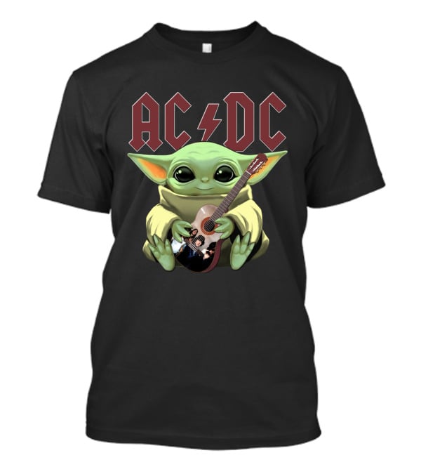 ACDC YODA Playing Guitar Grogu Mashup T-Shirt