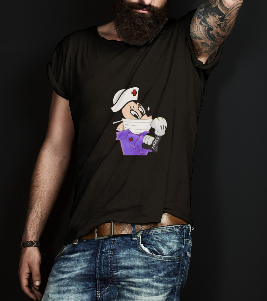Mickey Nurse Character In Medical Uniform With Mask And Gloves T-Shirt