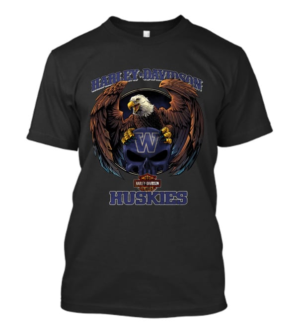 Harley Davidson Motorcycles Washington Huskies Eagle And Skull T-Shirt