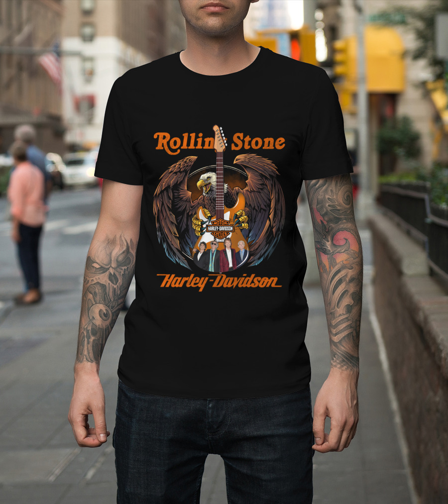 Rollin Stone Harley Davidson Motorcycle Styles Eagle Guitar Band Members T-Shirt