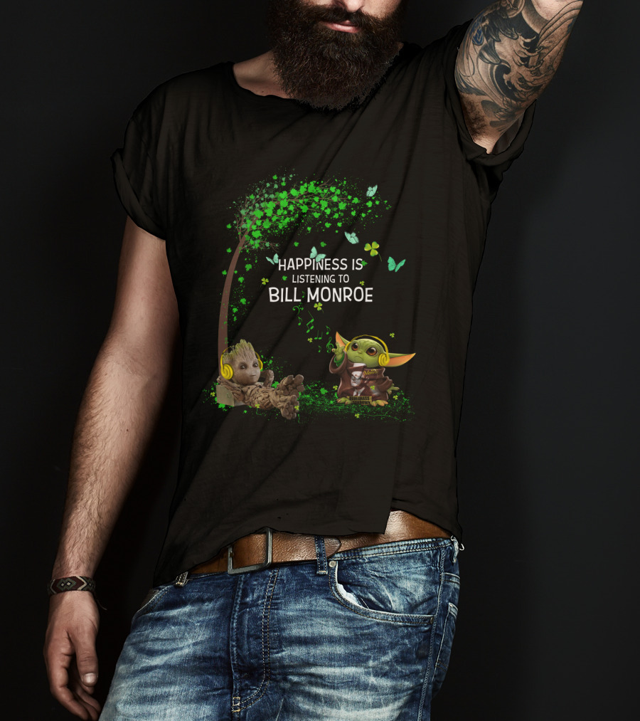 Happiness Is Listening To Bill Monroe With Cute Character Illustrations T-Shirt