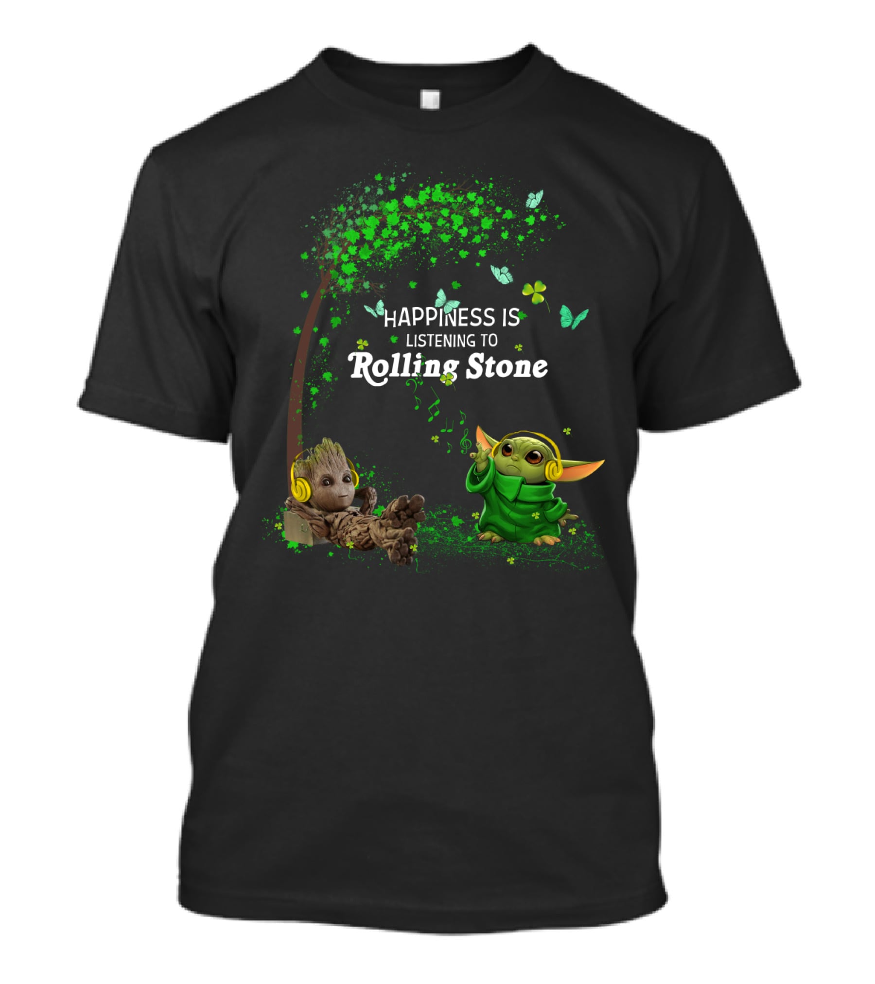 Happiness Is Listening To Rolling Stone Baby Alien And Tree Creature T-Shirt