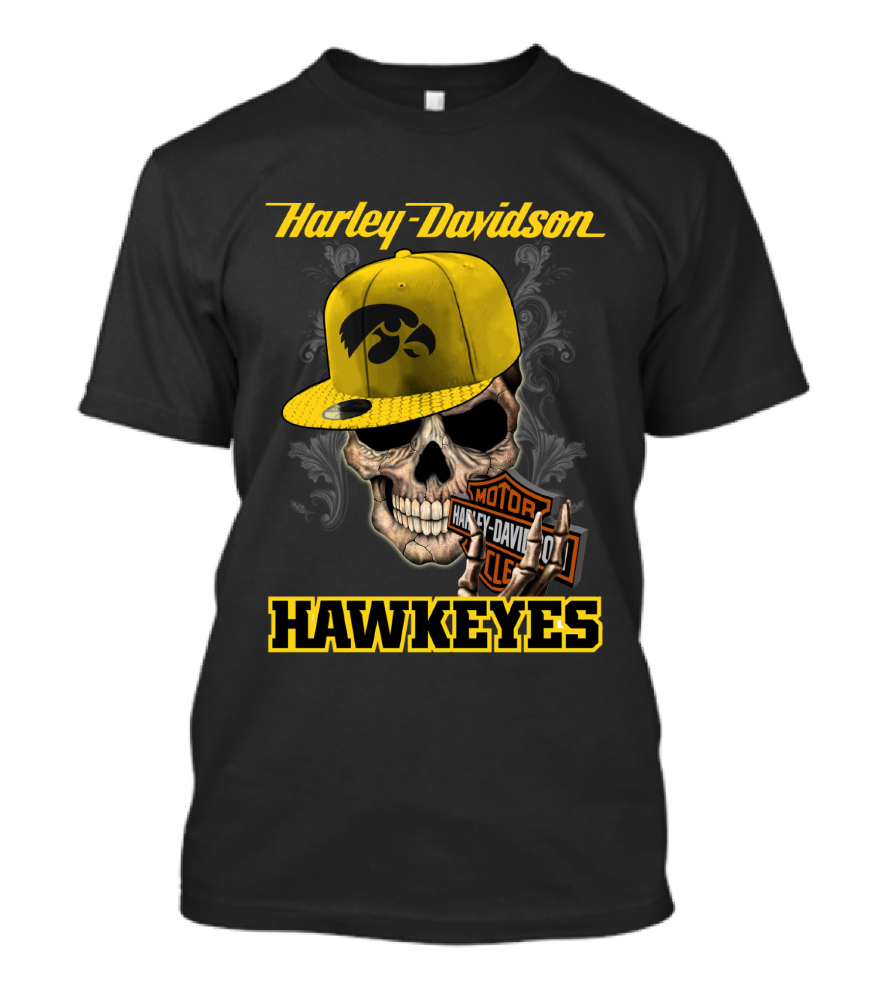 Harley Davidson Skull Iowa Hawkeyes T-Shirt