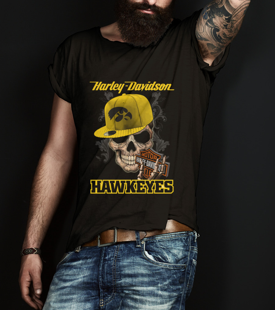 Harley Davidson Skull Iowa Hawkeyes T-Shirt