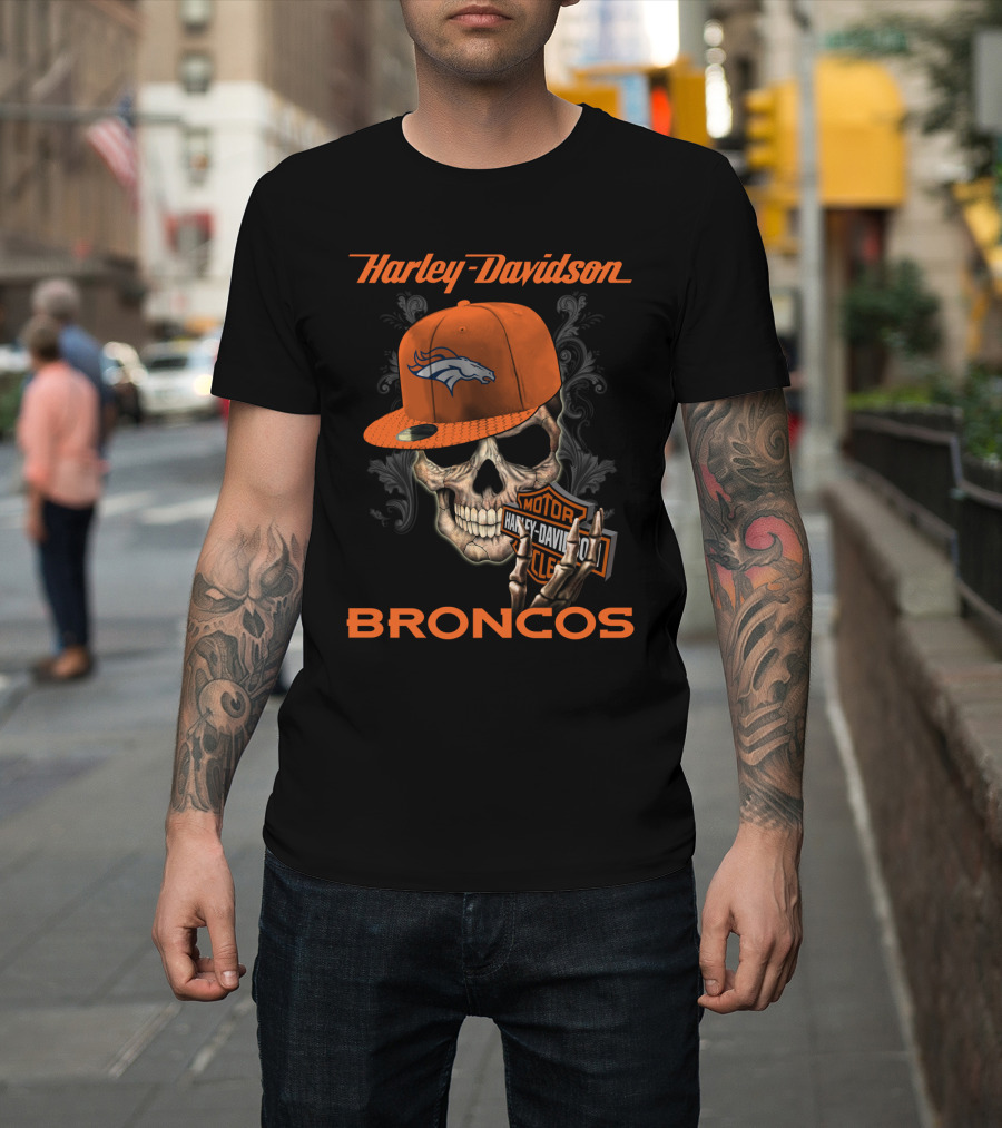 Harley Davidson Skull Denver Broncos T-Shirt