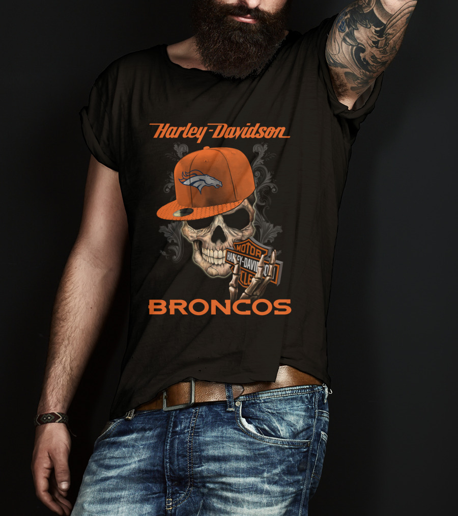 Harley Davidson Skull Denver Broncos T-Shirt