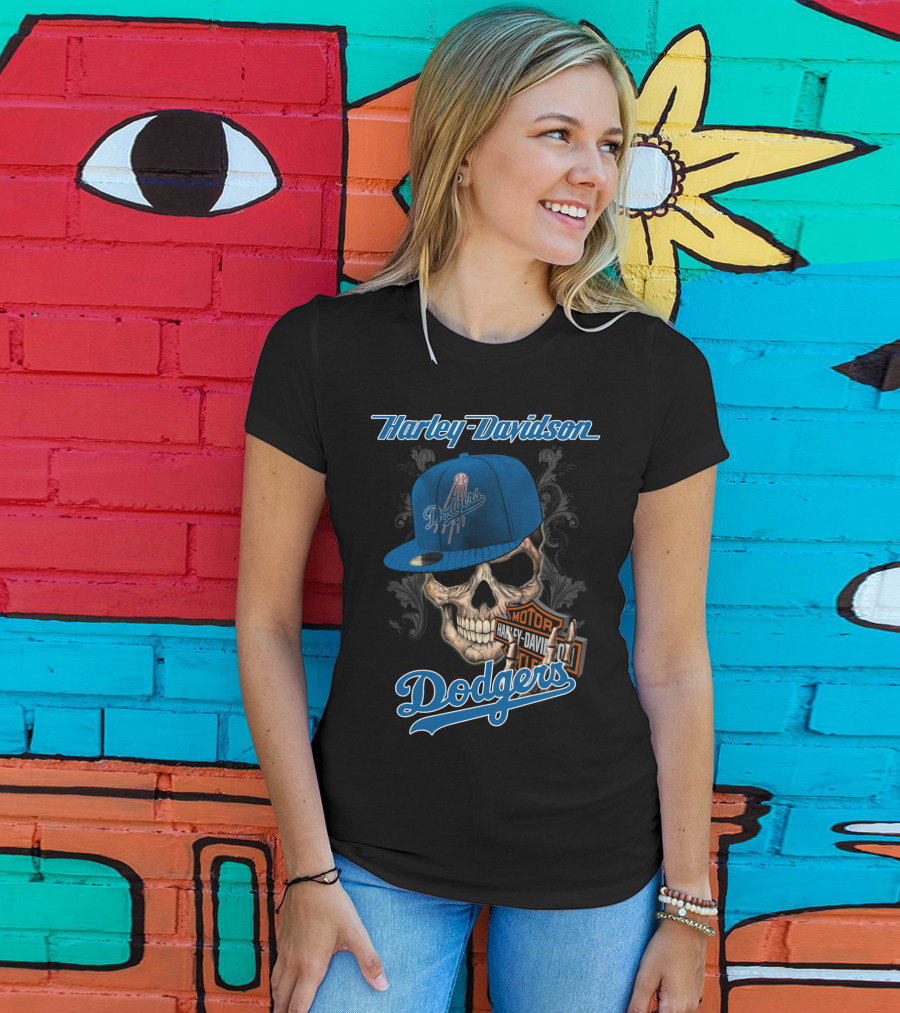 Harley Davidson Dodgers Skull Cap T-Shirt