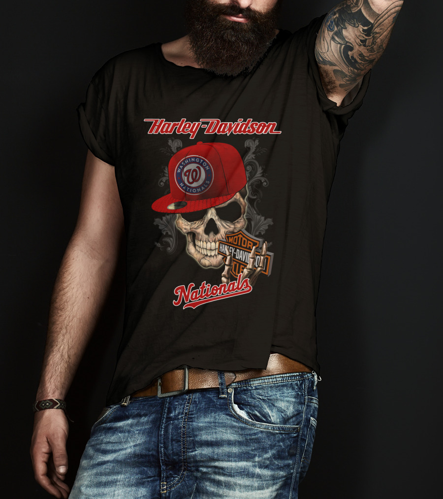 Harley Davidson Washington Nationals Skull Hat T-Shirt