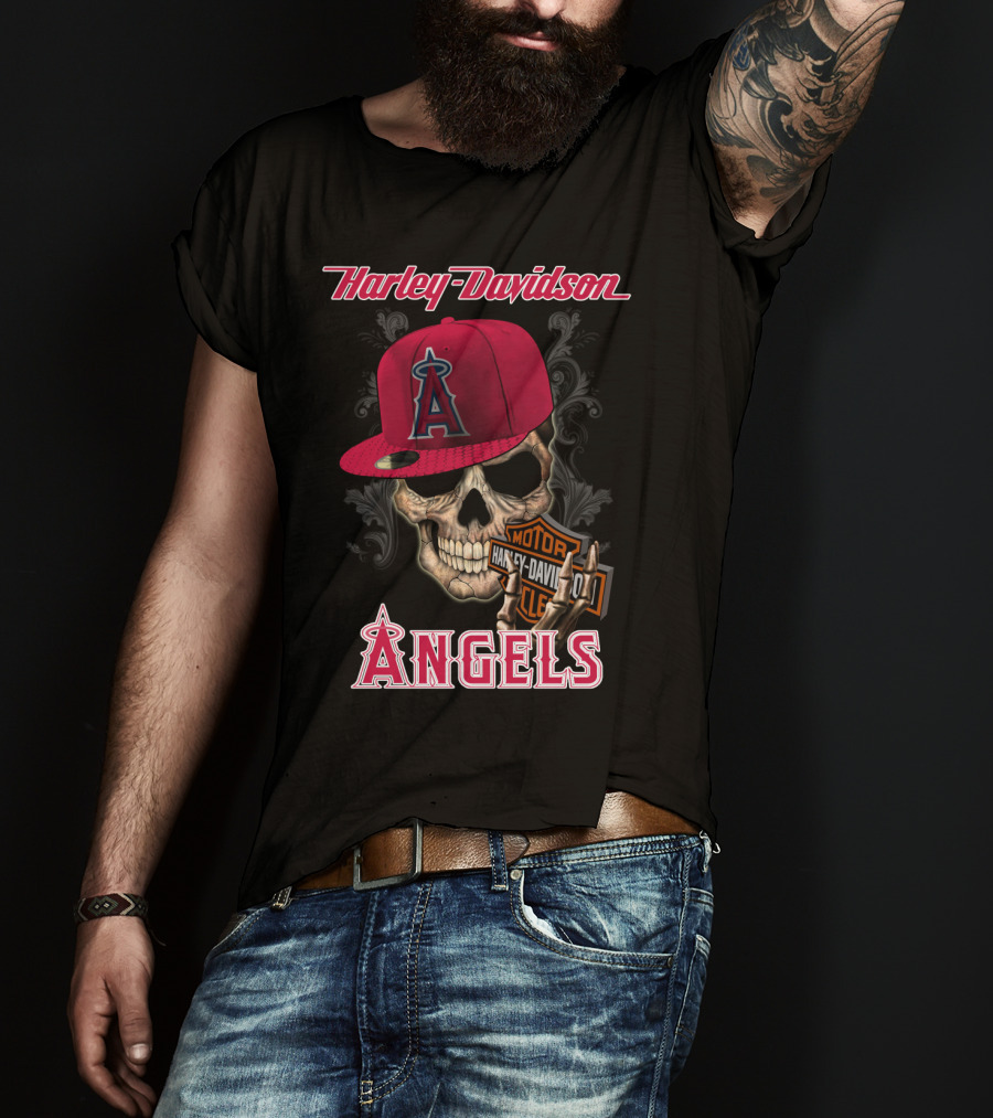 Harley Davidson Los Angeles Angels Skull With Cap T-Shirt