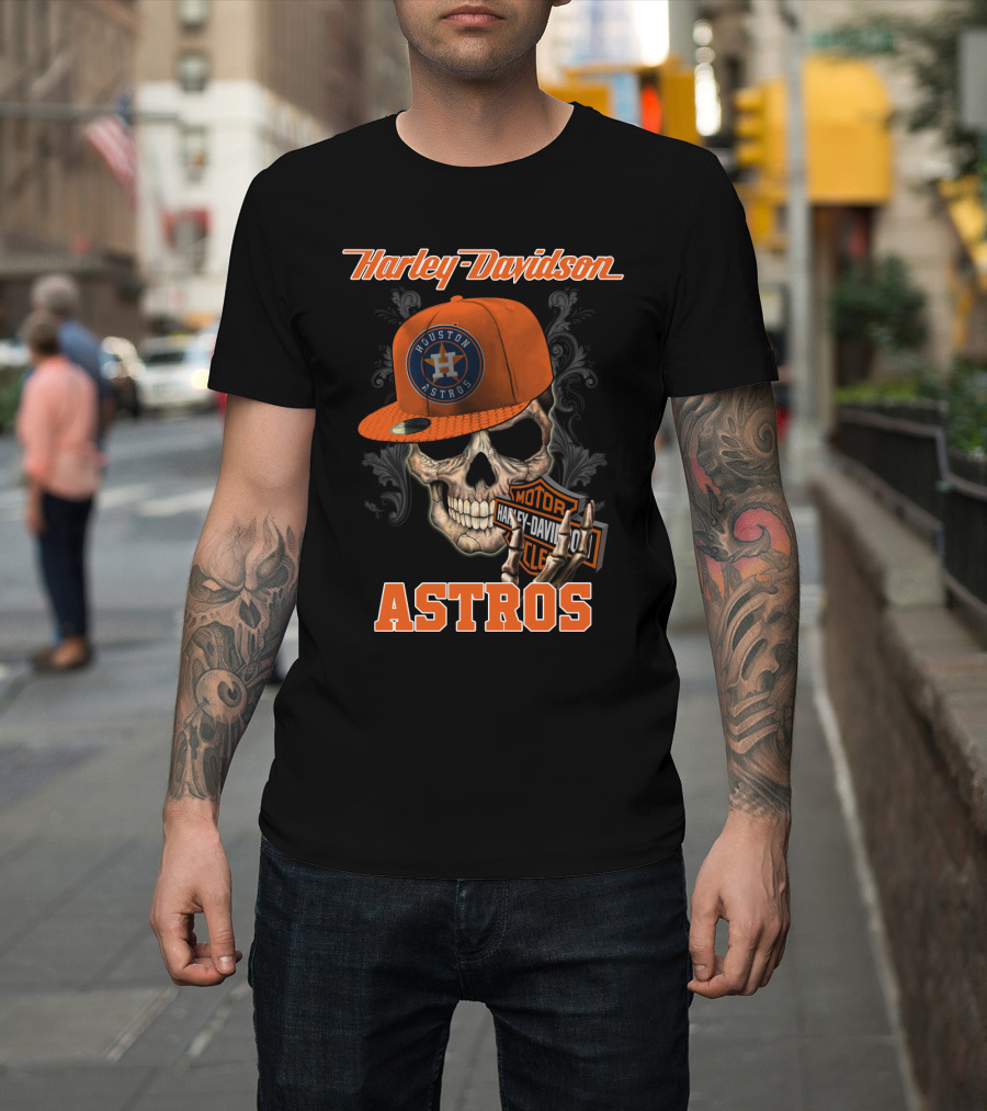 Harley Davidson Houston Astros Skull With Cap T-Shirt