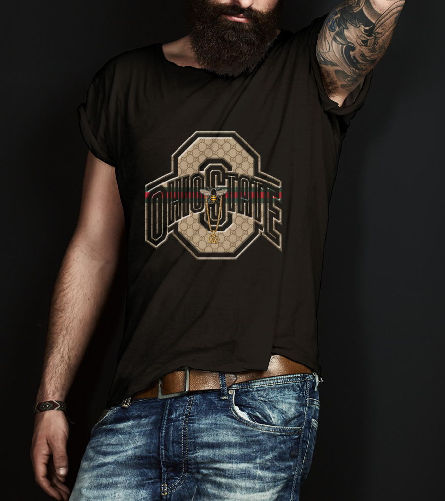 Guci NCAA Ohio State Buckeyes Classic O Logo With Bee And Stripe T-Shirt