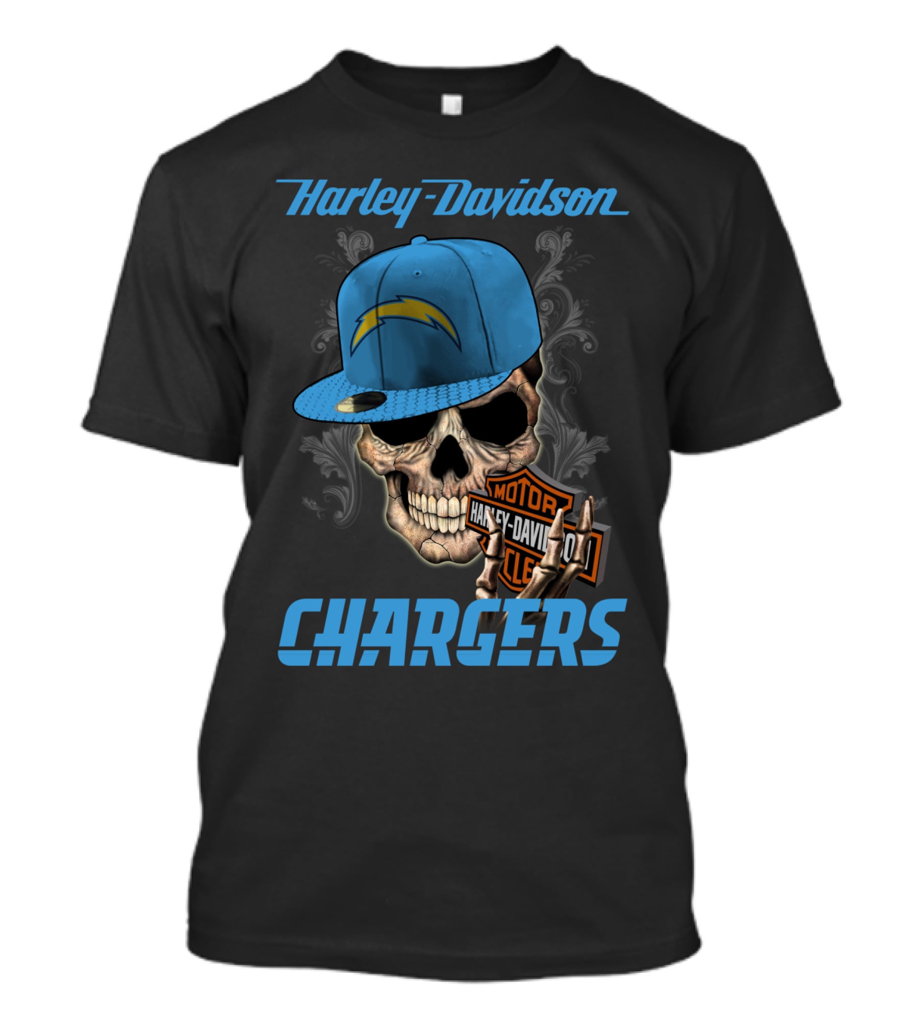 Harley Davidson Skull Los Angeles Chargers Motorcycle T-Shirt