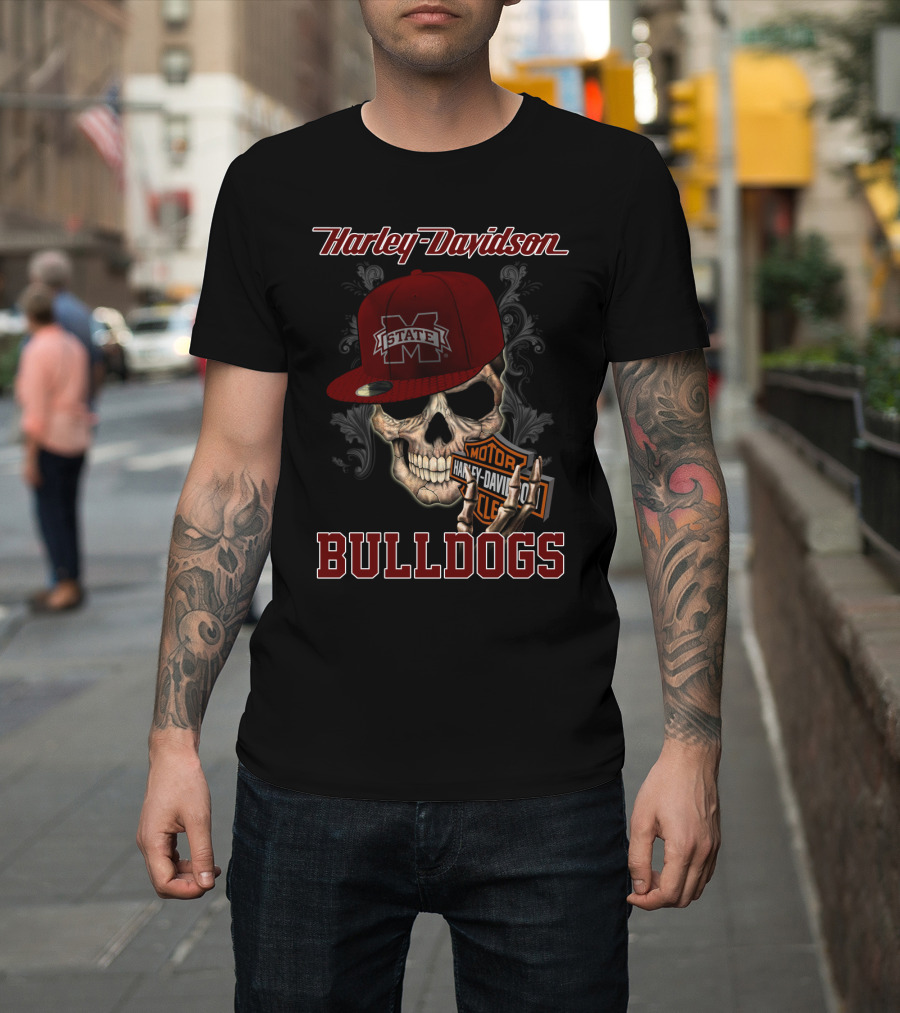 Harley Davidson Mississippi State Bulldogs Skull T-Shirt