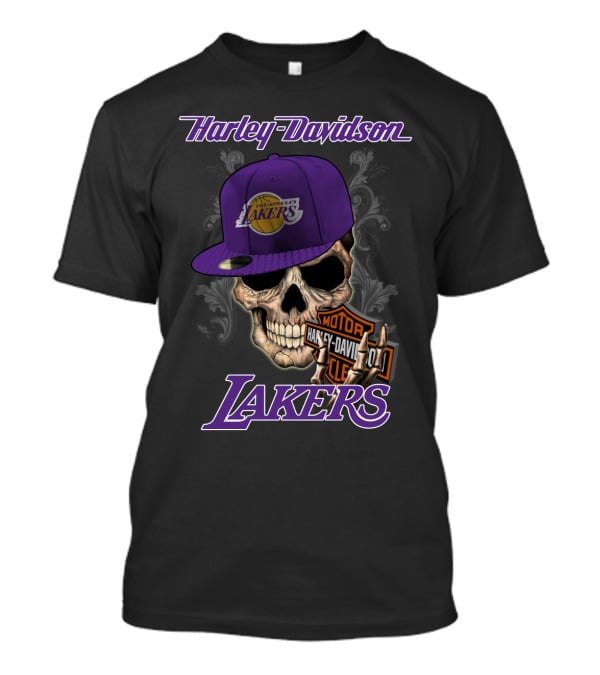 Harley Davidson Los Angeles Lakers Skull עם כובע Nba1 T-Shirt