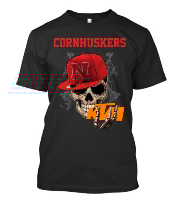 Ktm Nebraska Cornhuskers Skull With Red N Cap T-Shirt