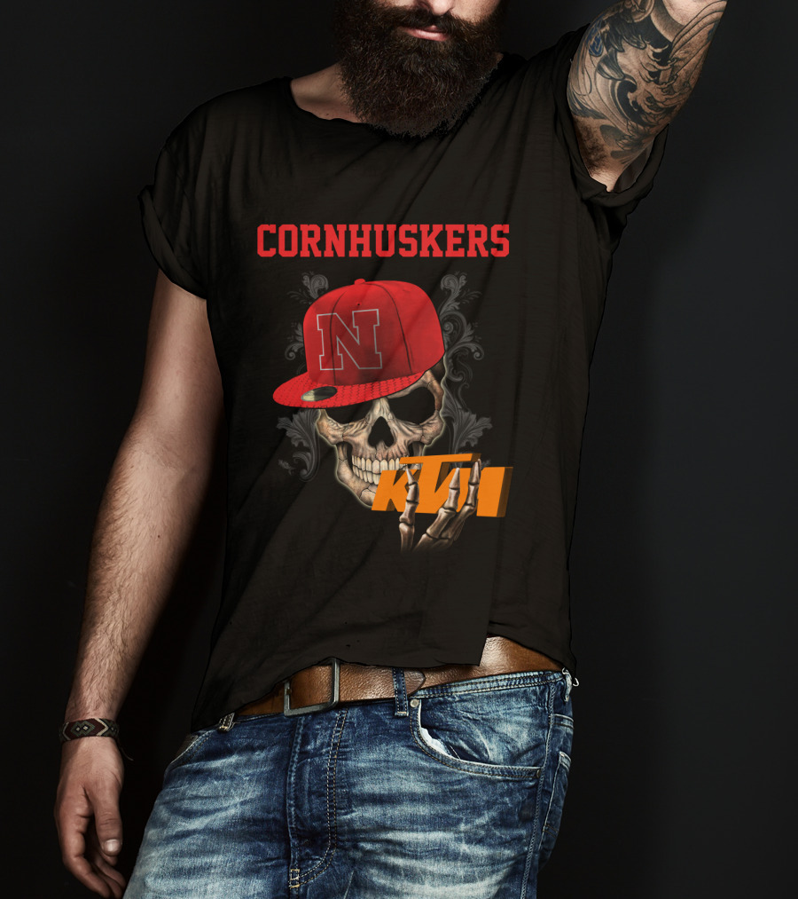 Ktm Nebraska Cornhuskers Skull With Red N Cap T-Shirt