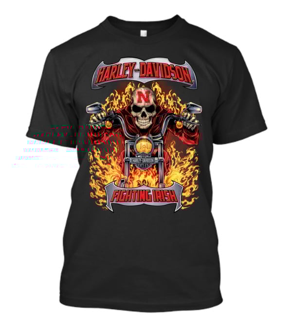 Harley Davidson Nebraska Cornhuskers Fighting Irish Skull On Fire T-Shirt