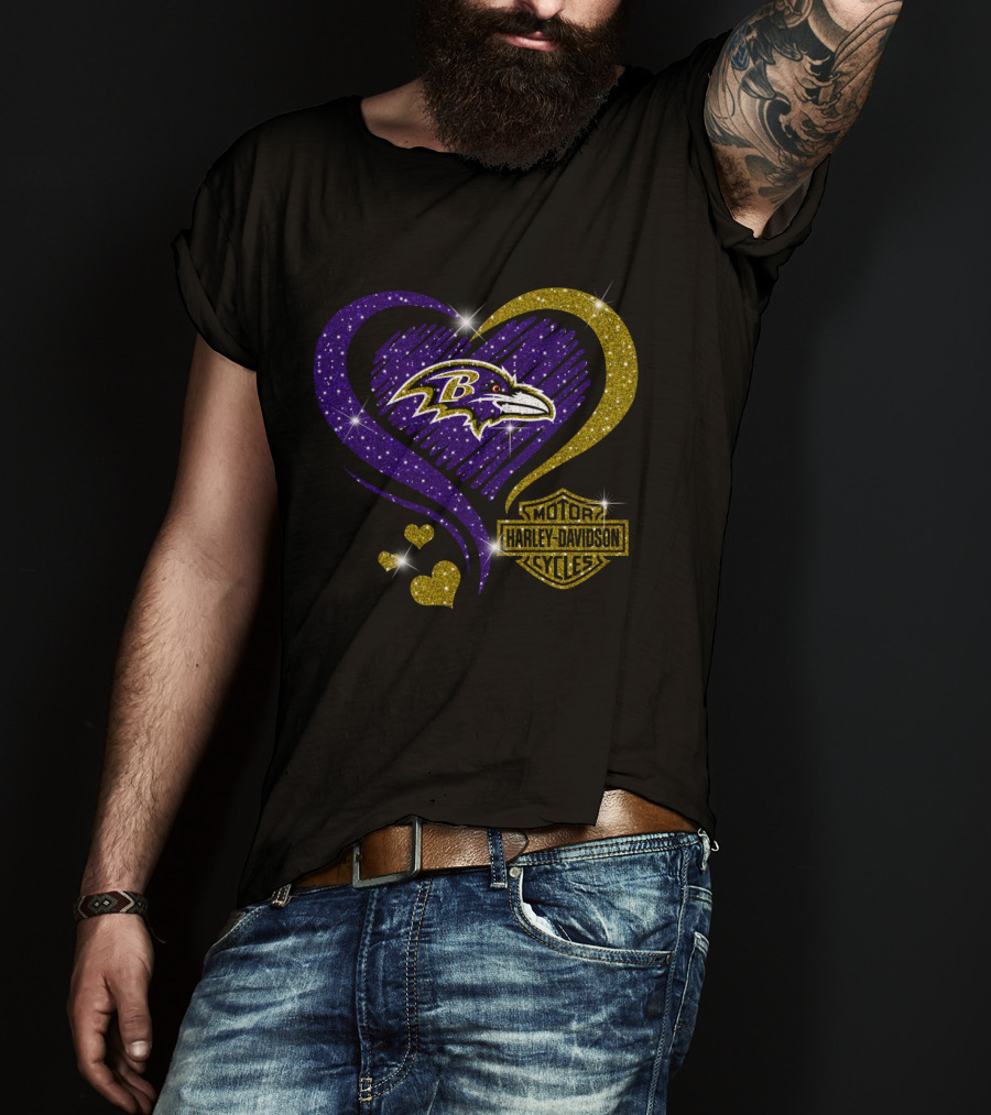 Baltimore Ravens Harley Davidson Heart T-Shirt