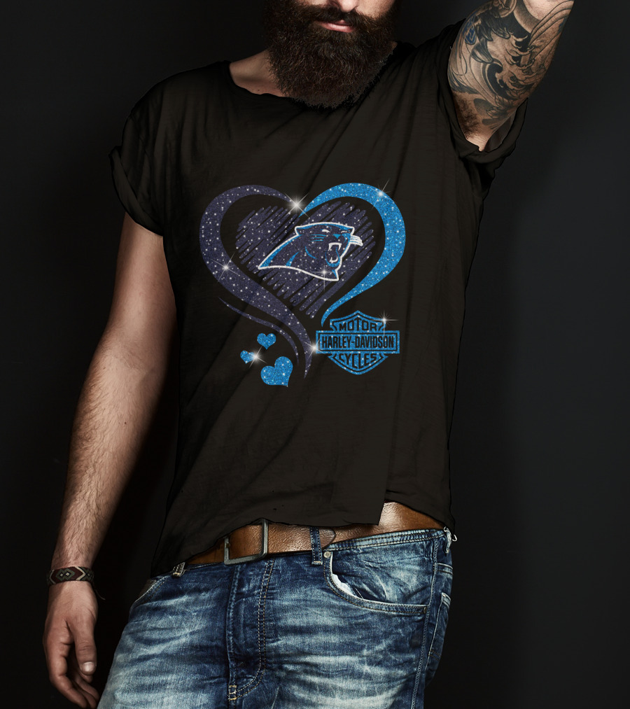 Carolina Panthers Heart Sparkle With Harley Davidson T-Shirt