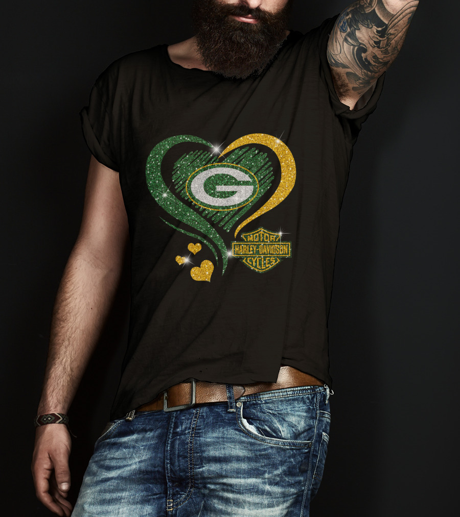 Green Bay Packers Harley Davidson Heart T-Shirt