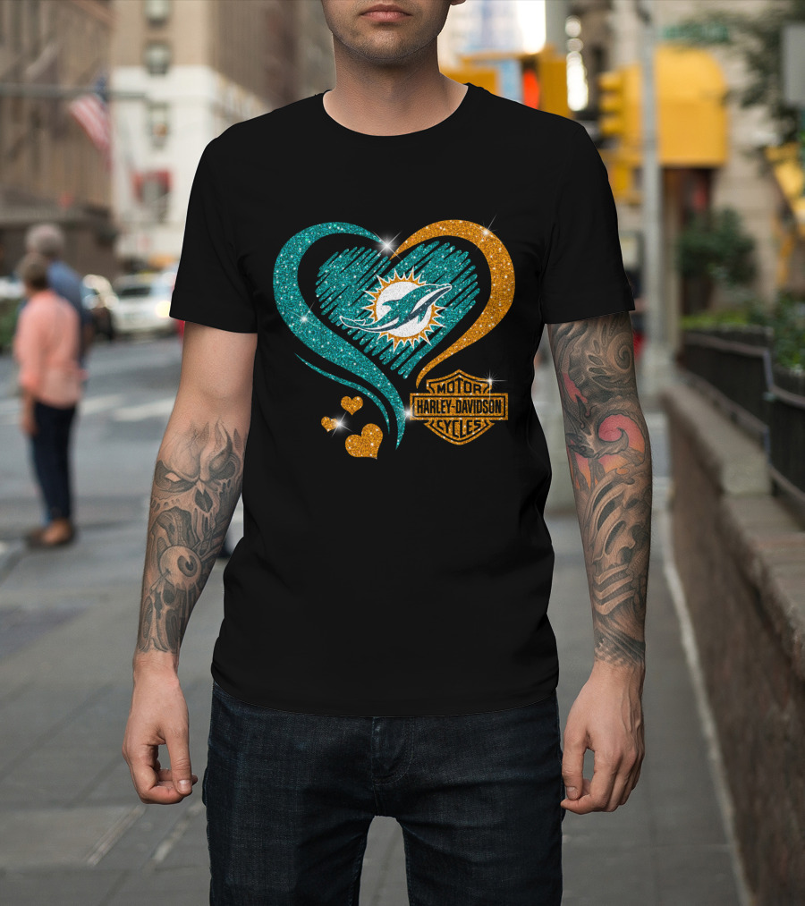 Harley Davidson Miami Dolphins Heart T-Shirt