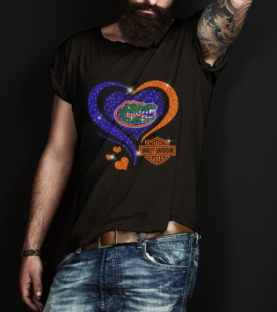 Florida Gators Harley Davidson Heart Glitter T-Shirt