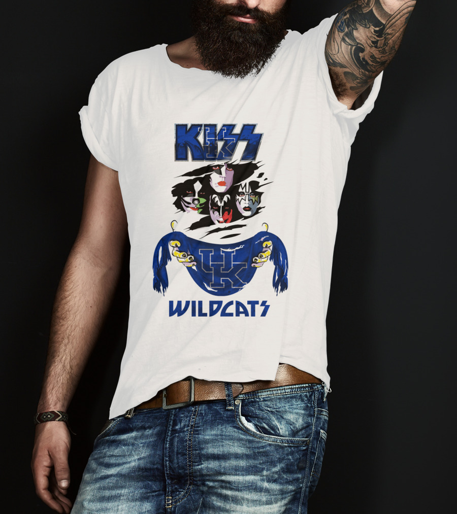 KISS Kentucky Wildcats Ncaa Wildcats Logo Masked Band Faces T-Shirt