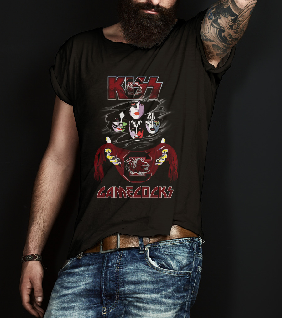 KISS South Carolina Gamecocks Rock Band Faces And Mascot T-Shirt