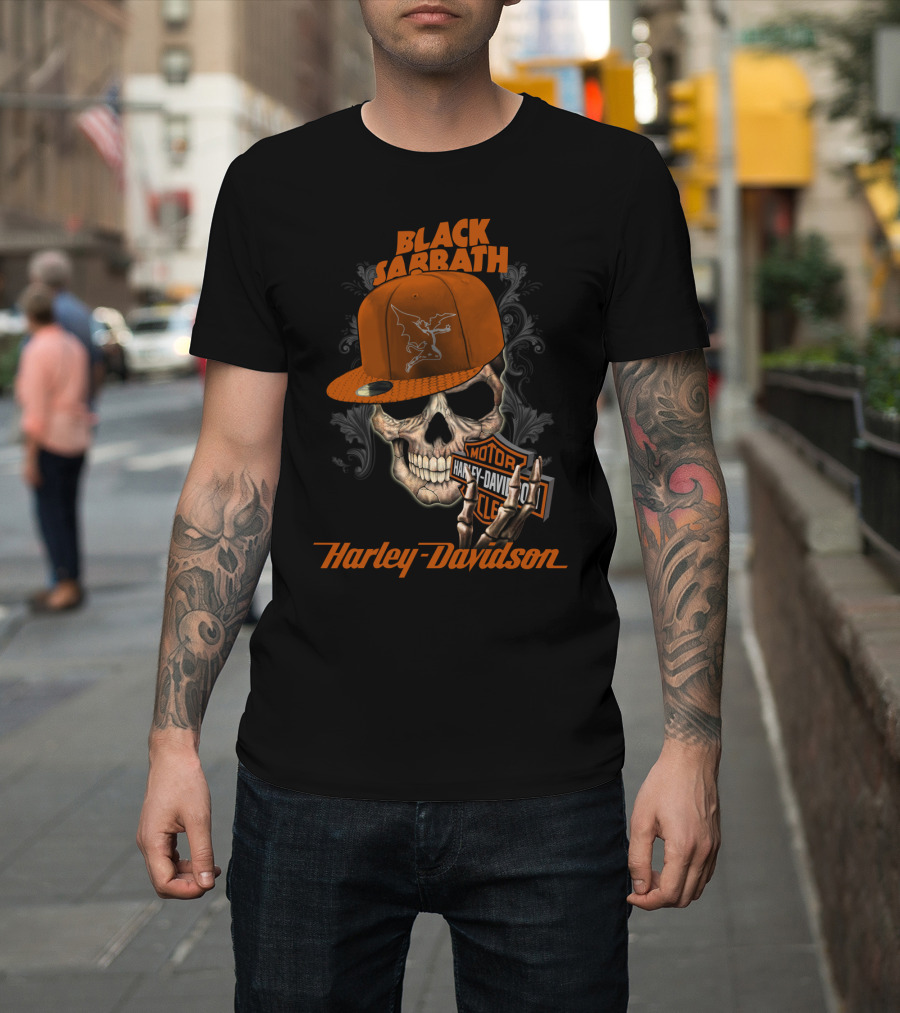 Black Sabbath Harley Davidson Skull Hat T-Shirt