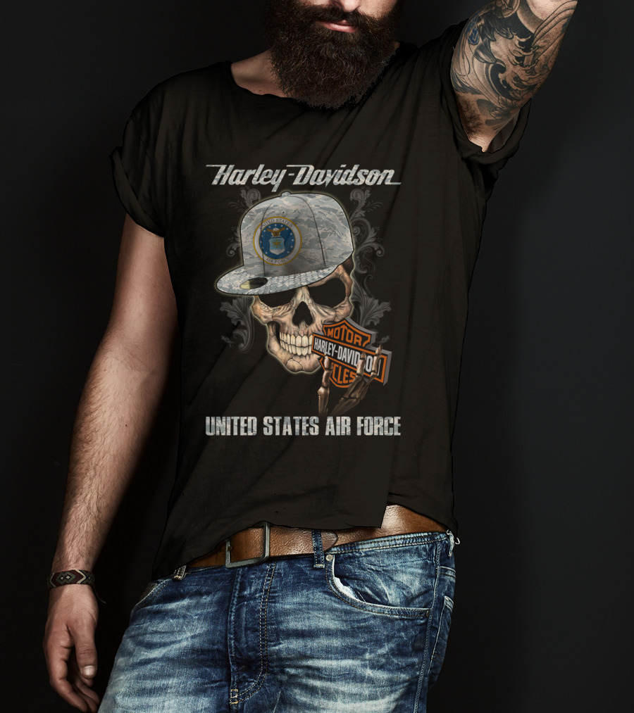 Harley Davidson Skull With United States Air Force Logo And Badge T-Shirt