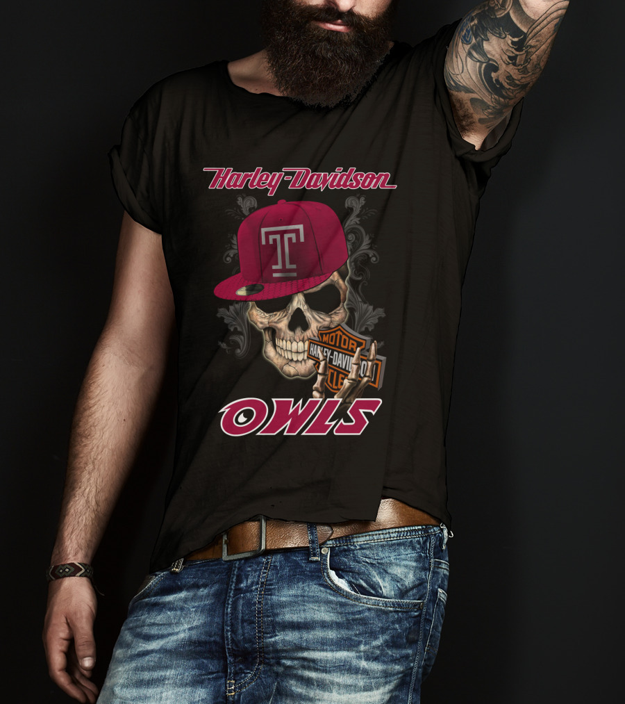 Harley Davidson Temple Owls Skull With T Cap T-Shirt