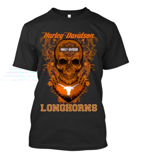 Harley Davidson Motor Cycles Skull Texas Longhorns T-Shirt
