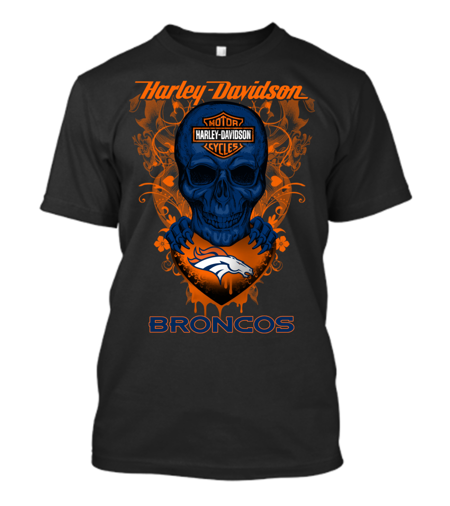 Harley Davidson Skull Denver Broncos Motor Cycles T-Shirt