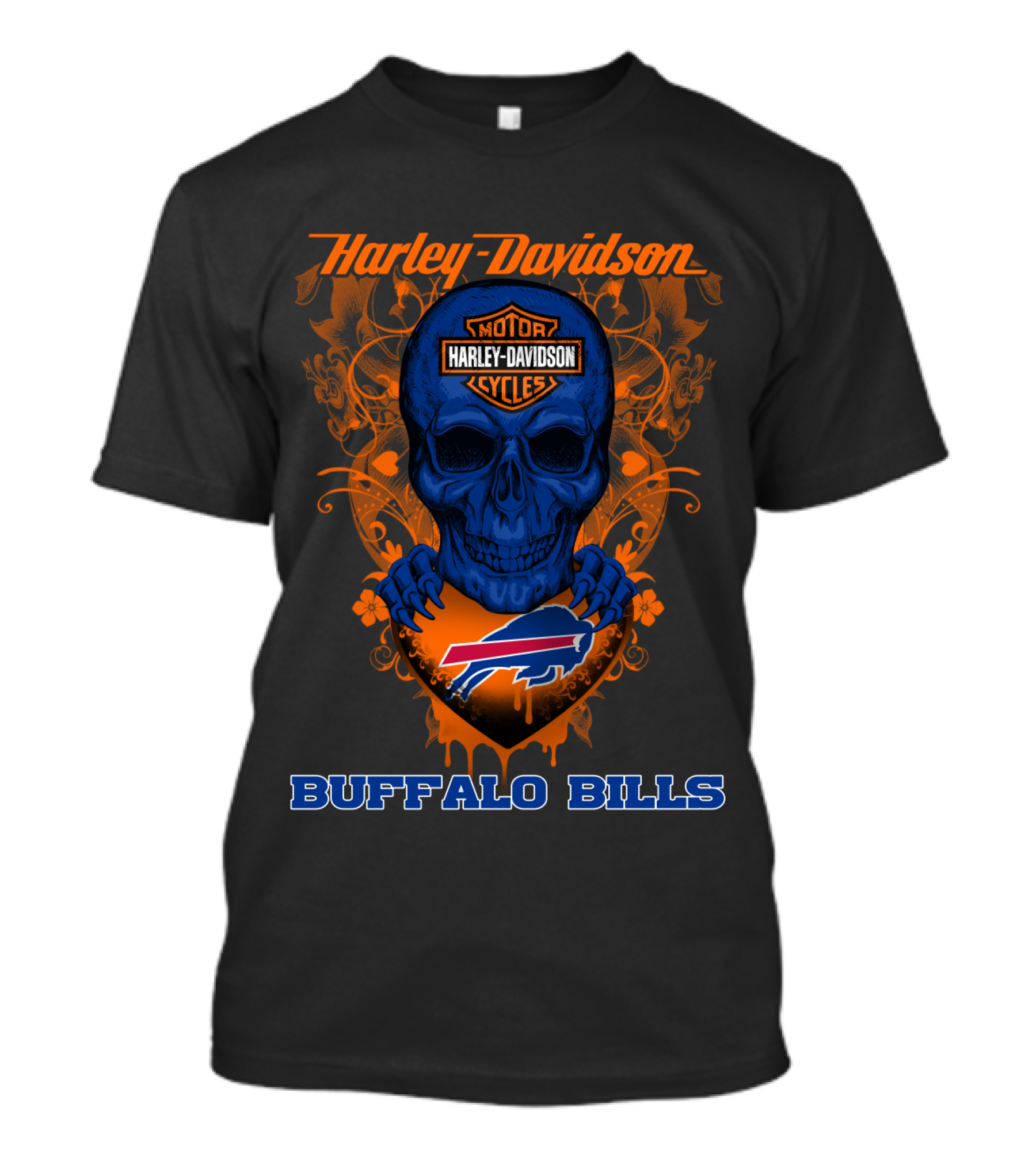 Harley Davidson Motorcycles Buffalo Bills Nfl Skull And Shield T-Shirt
