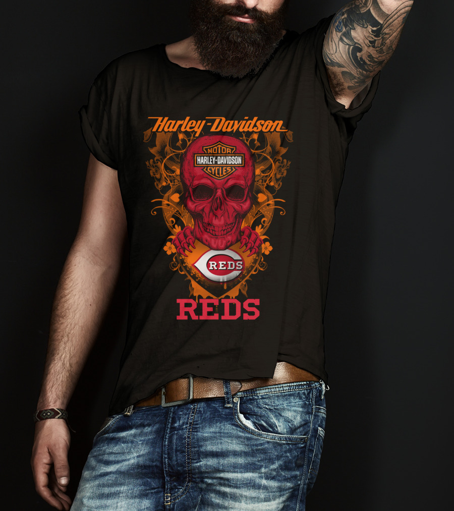 Harley Davidson Motor Cycles Reds Cincinnati Mlb T-Shirt