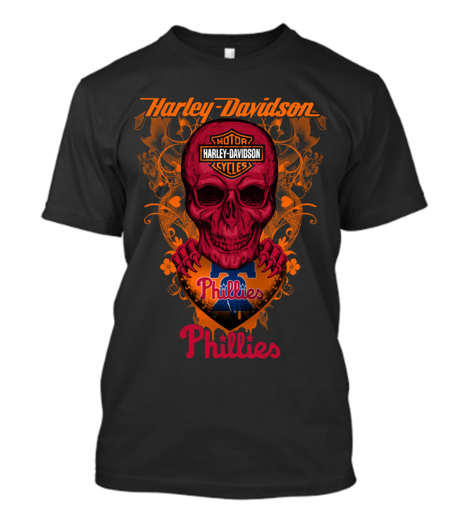 Harley Davidson Motorcycles Philadelphia Phillies Skull T-Shirt