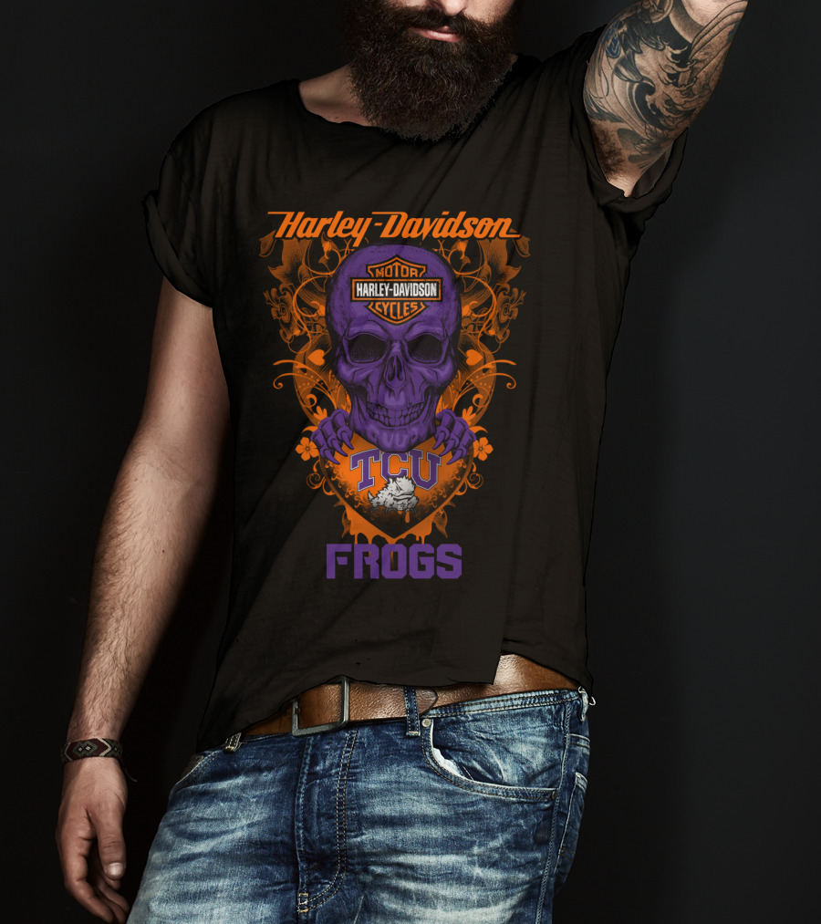 Harley Davidson Tcu Horned Frogs Skull T-Shirt