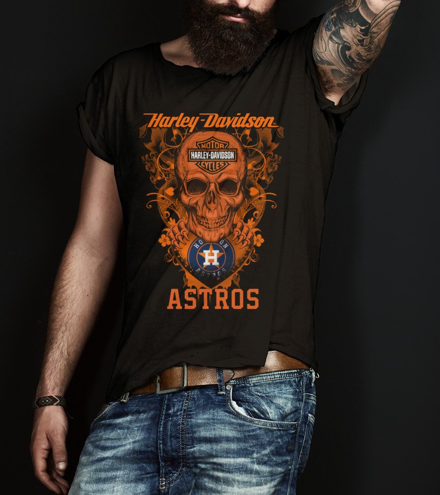 Harley Davidson Motorcycles Skull Houston Astros T-Shirt