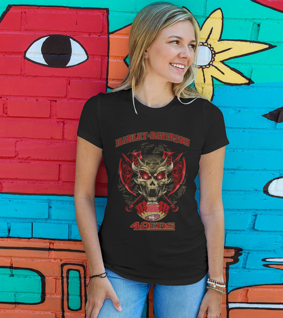 Harley Davidson Skull Axes San Francisco 49ers Logo T-Shirt