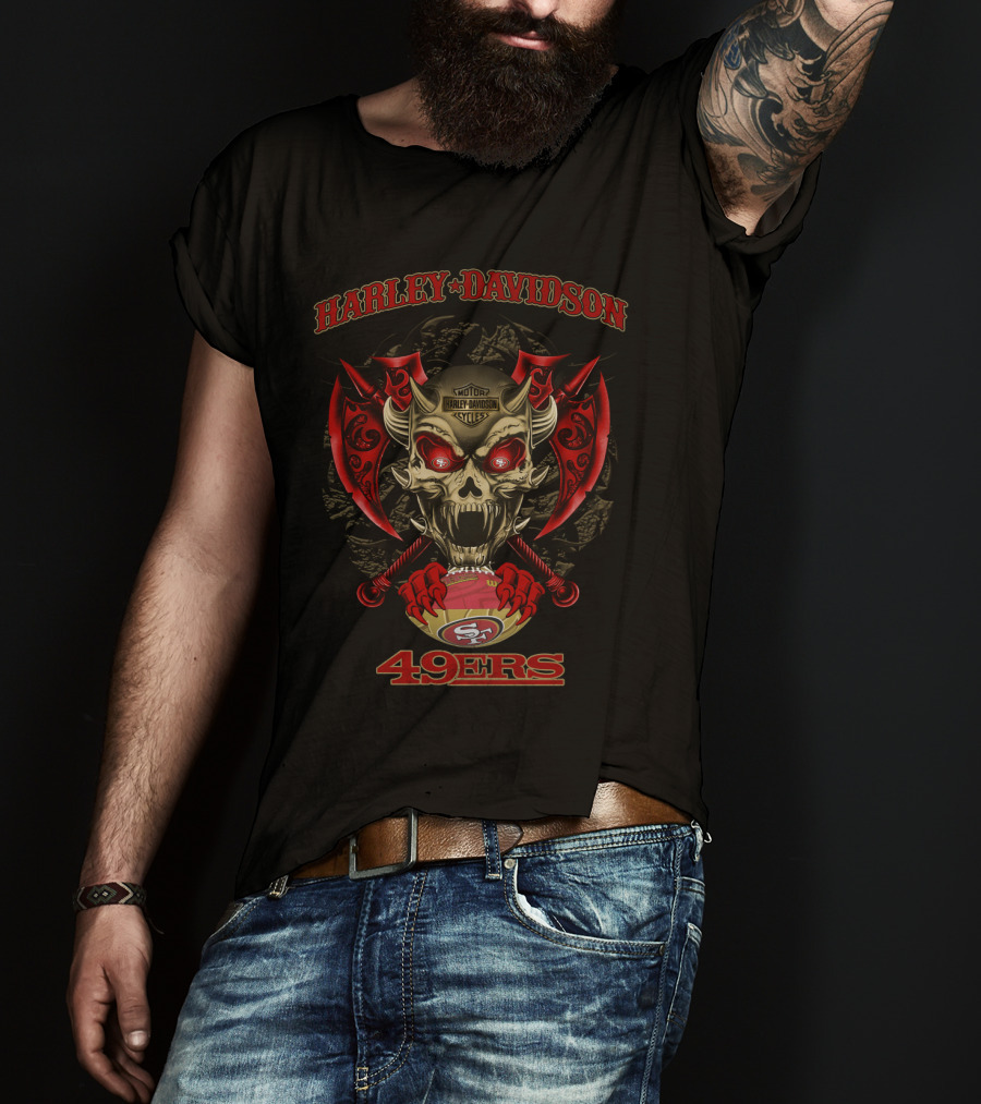 Harley Davidson Skull Axes San Francisco 49ers Logo T-Shirt