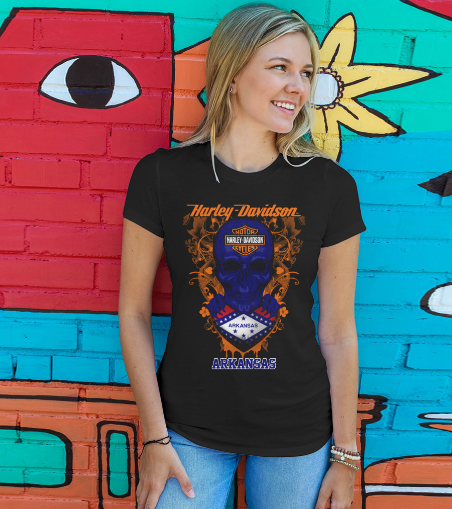 Harley Davidson Motorcycles Skull Arkansas T-Shirt