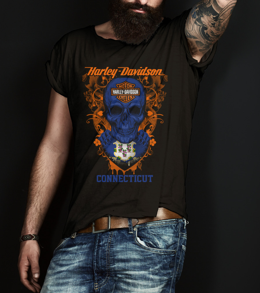 Harley Davidson Motor Cycles Skull Connecticut T-Shirt