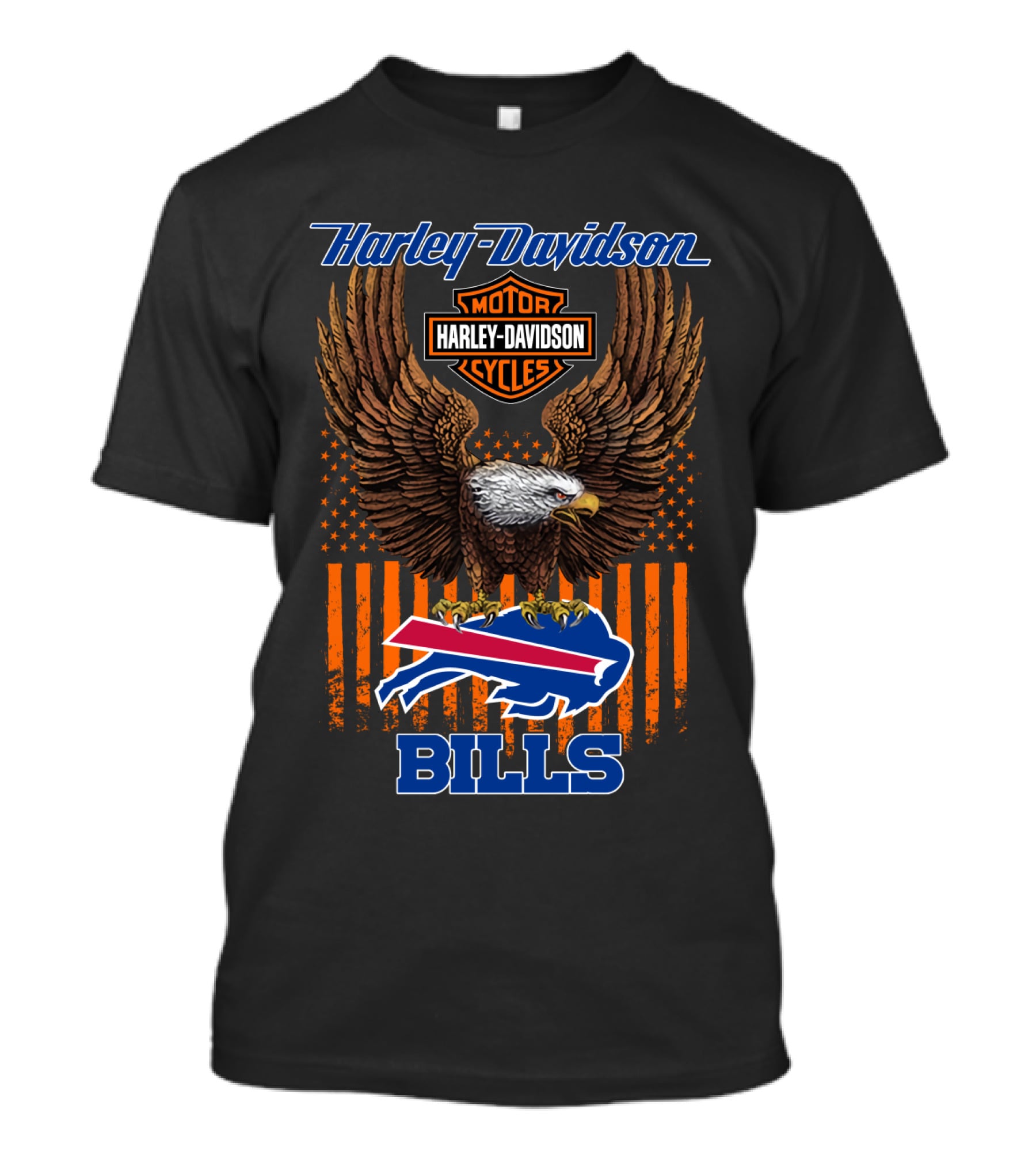 Harley Davidson Motor Cycles Buffalo Bills Eagle American Flag T-Shirt
