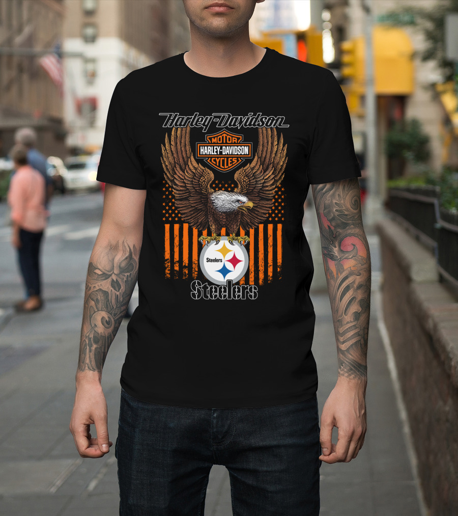 Harley Davidson Motor Cycles Eagle Steelers Nfl Pittsburgh T-Shirt